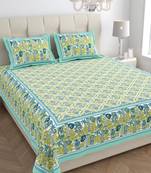 Pattachitra collection seafoam green and yellow double bedsheet