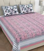 Peacock park pink pure cotton king size bedsheet