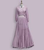 Lavender Viscose Satin Printed Skirt Set