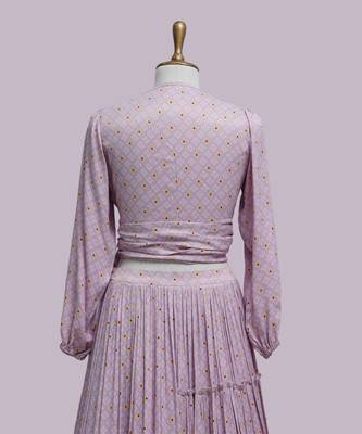 Lavender Viscose Satin Printed Skirt Set 3