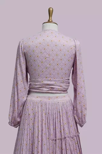 Lavender Viscose Satin Printed Skirt Set