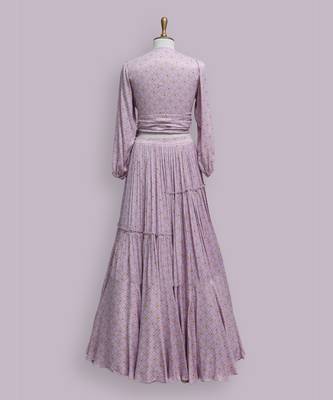 Lavender Viscose Satin Printed Skirt Set 4