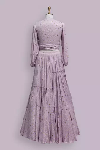 Lavender Viscose Satin Printed Skirt Set