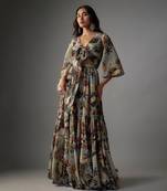 Ash Grey Georgette Digital Printed Skirt Set