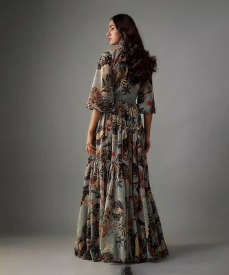 Ash Grey Georgette Digital Printed Skirt Set 2