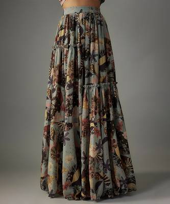 Ash Grey Georgette Digital Printed Skirt Set 3