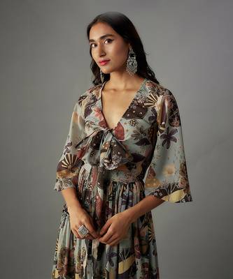 Ash Grey Georgette Digital Printed Skirt Set 4
