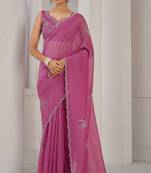 Designer pink sequin work crush silk saree with matching blouse piece
