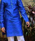 Blue art silk printed boys-kurta-pyjama