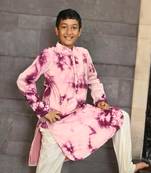 Purple art silk printed boys-kurta-pyjama
