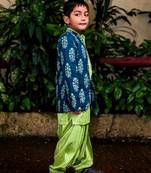 Green art silk printed boys-kurta-pyjama