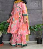 Pink cotton printed girls-top-bottom