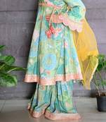 Green cotton printed girls-top-bottom