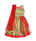 Yellow fancy fabric printed girls-top-bottom