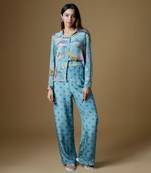 Pastel blue crepe printed & embroidered co-ord set