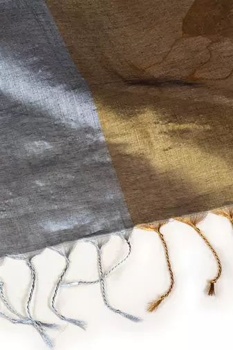 Aakar gold & silver handloom tissue saree with unstitched blouse piece