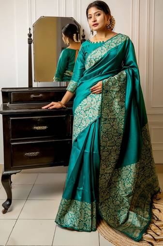 Rama handloom raw silk with pallu weaving saree with unstitched blouse
