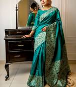 Rama handloom raw silk with pallu weaving saree with unstitched blouse