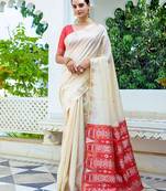 Cream soft tussar silk saree for women