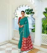 Rama soft tussar silk with silver and copper zari weaving design saree with unstitched blouse