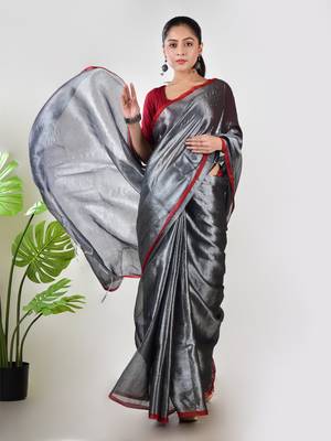 Aakar silver tissue saree with unstitched blouse piece 1