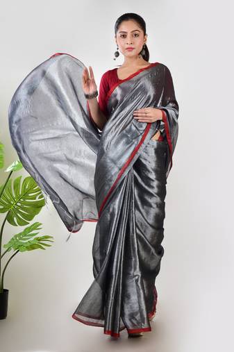 Aakar silver tissue saree with unstitched blouse piece