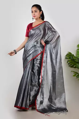 Aakar silver tissue saree with unstitched blouse piece