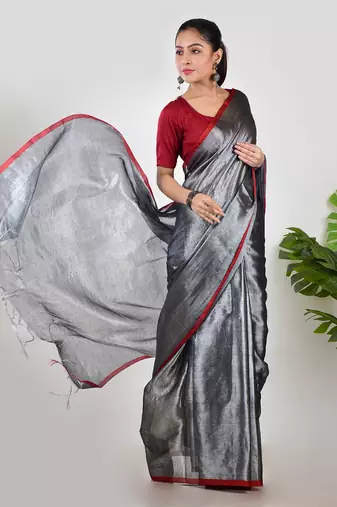 Aakar silver tissue saree with unstitched blouse piece