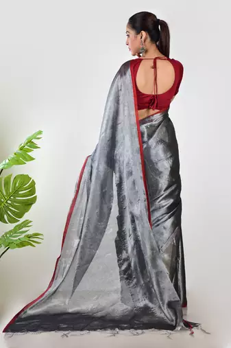Aakar silver tissue saree with unstitched blouse piece