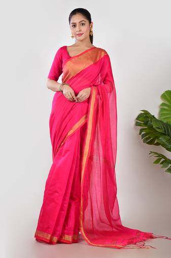 Aakar pink linen saree with unstitched blouse piece