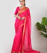 Aakar pink linen saree with unstitched blouse piece