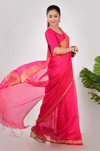 Aakar pink linen saree with unstitched blouse piece