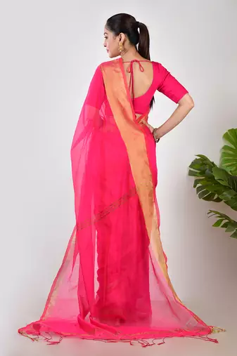 Aakar pink linen saree with unstitched blouse piece