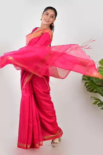 Aakar pink linen saree with unstitched blouse piece