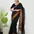 Aakar black linen saree with unstitched blouse piece