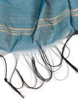 Aakar turquoise linen saree with unstitched blouse piece 5