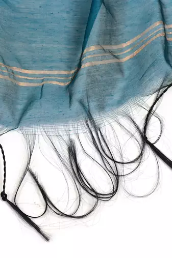 Aakar turquoise linen saree with unstitched blouse piece