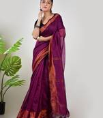 Aakar purple linen saree with unstitched blouse piece