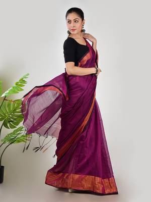 Aakar purple linen saree with unstitched blouse piece 2