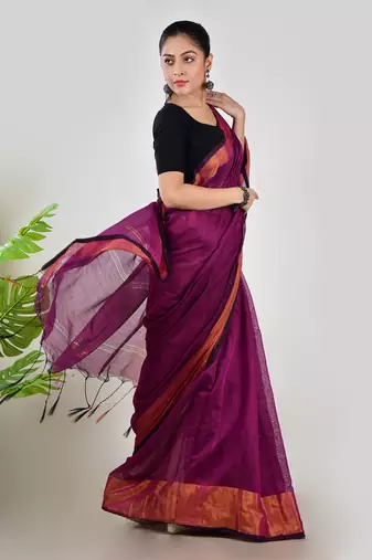 Aakar purple linen saree with unstitched blouse piece
