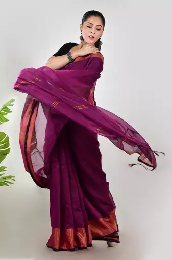 Aakar purple linen saree with unstitched blouse piece