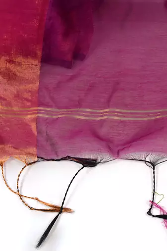 Aakar purple linen saree with unstitched blouse piece