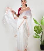 Aakar white linen saree with unstitched blouse piece