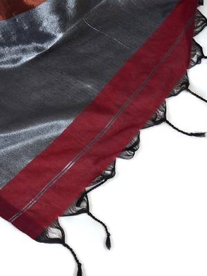 Aakar maroon linen saree with unstitched blouse piece 5