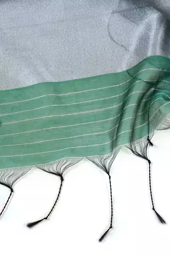 Aakar  green linen saree with unstitched blouse piece