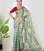 Aakar green multi color tissue saree with unstitched blouse piece