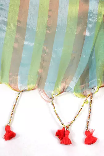 Aakar green multi color tissue saree with unstitched blouse piece