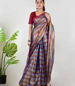 Aakar purple multi color tissue saree with unstitched blouse piece