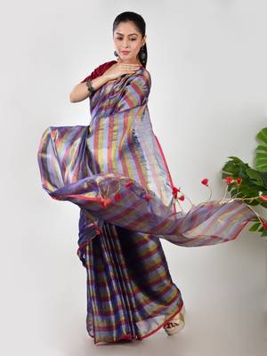 Aakar purple multi color tissue saree with unstitched blouse piece 2