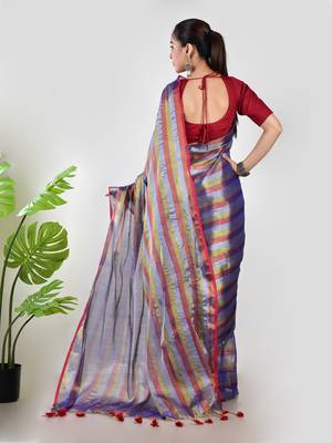 Aakar purple multi color tissue saree with unstitched blouse piece 3